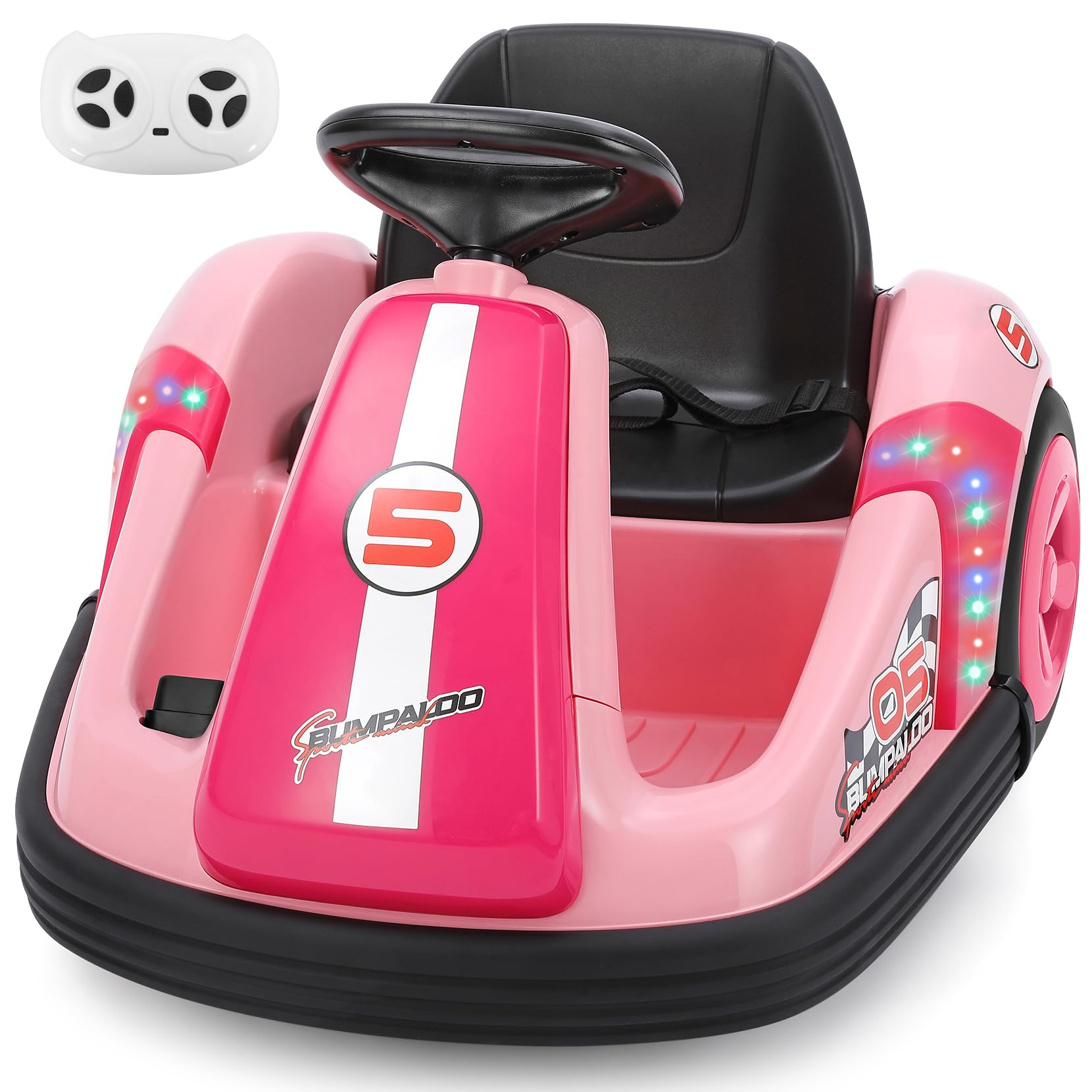 Kids Bumper Car with Big Wheel, 2.2 Mph Max, 12V Toddler Bumper Cars with Remote, Baby Bumping Toy Car with DIY Stickers, Music, Bluetooth,360 Degree-Spin,LED Lights
