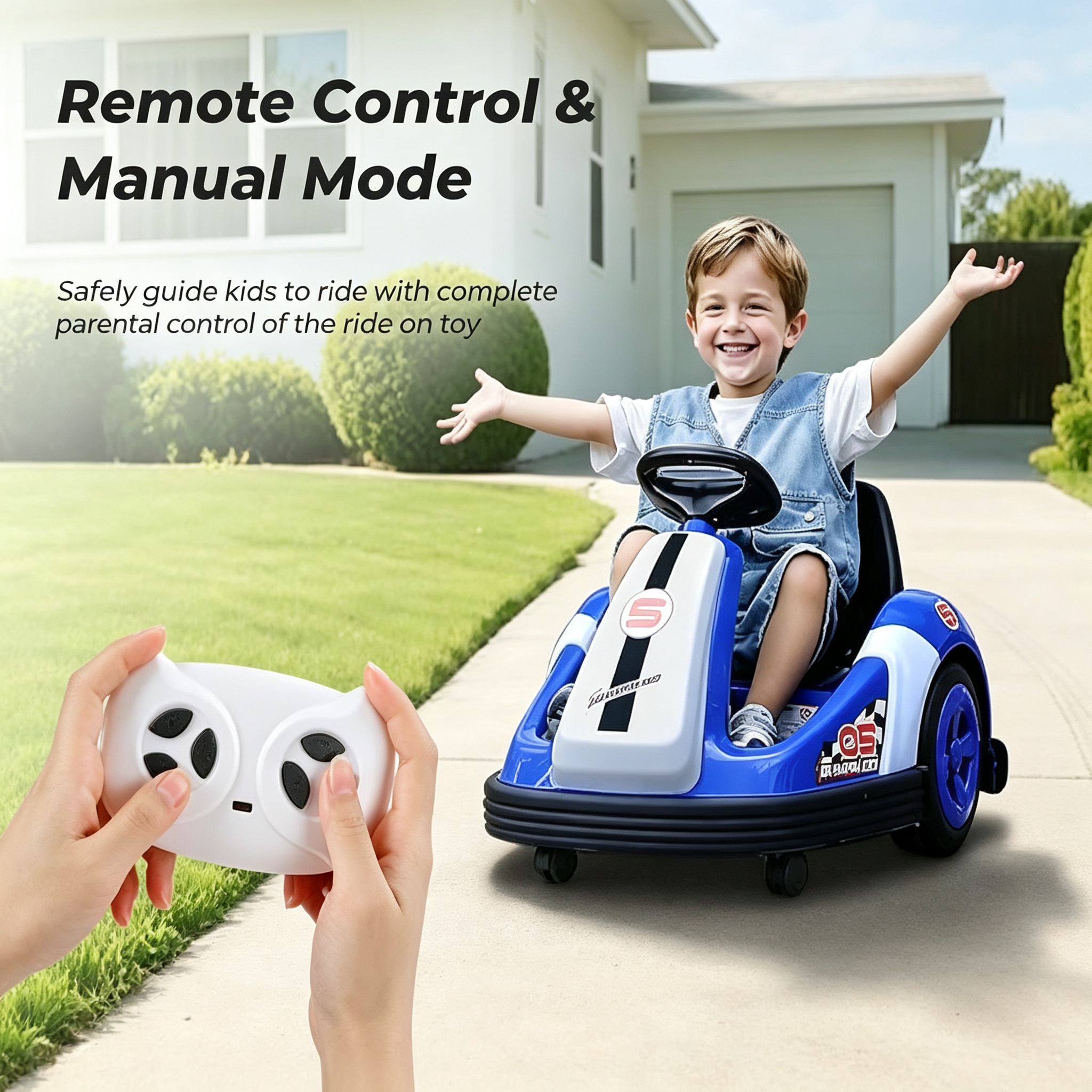 Kids Bumper Car with Big Wheel, 2.2 Mph Max, 12V Toddler Bumper Cars with Remote, Baby Bumping Toy Car with DIY Stickers, Music, Bluetooth,360 Degree-Spin,LED Lights