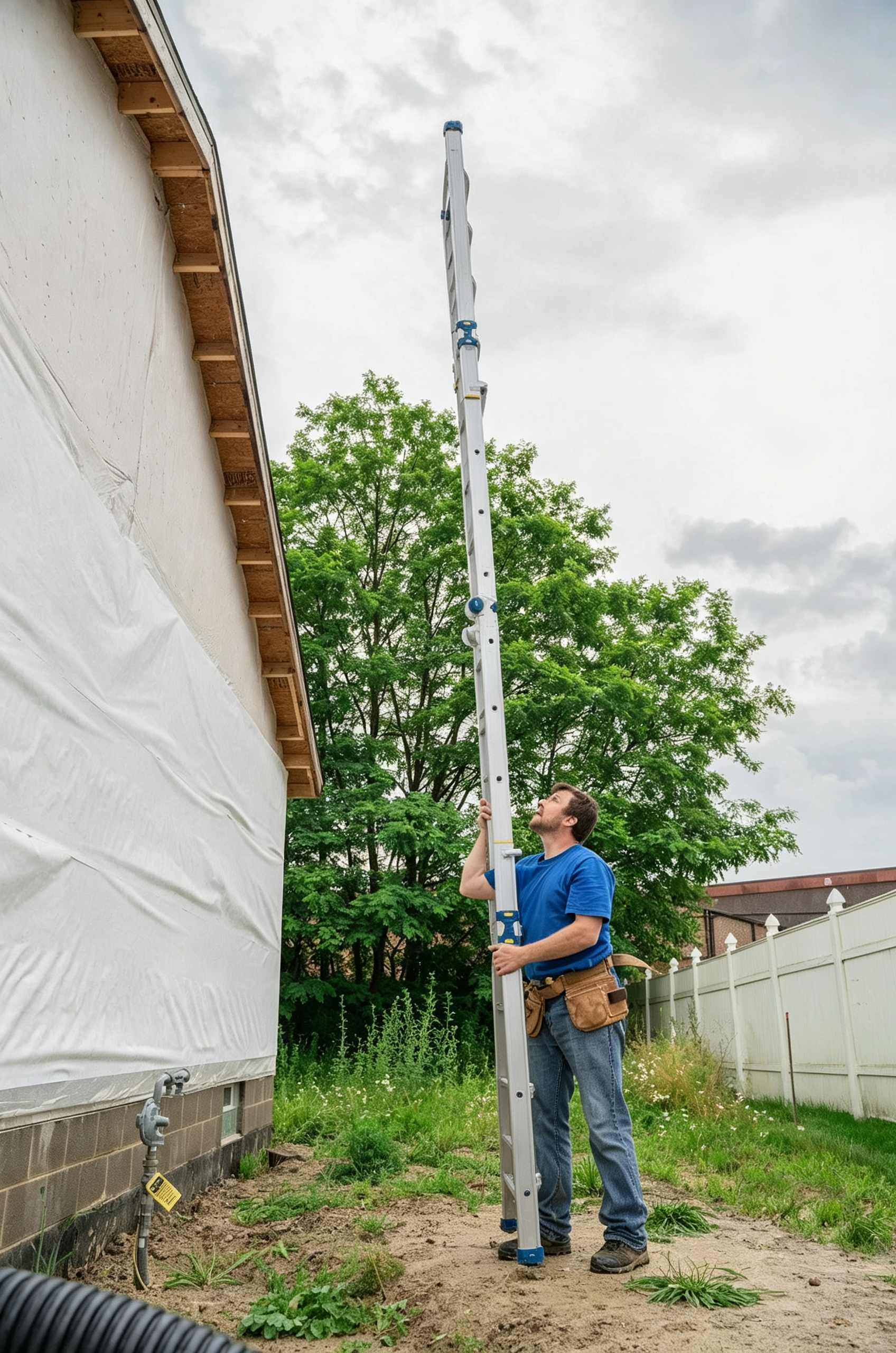 Multi-position aluminium ladder in use