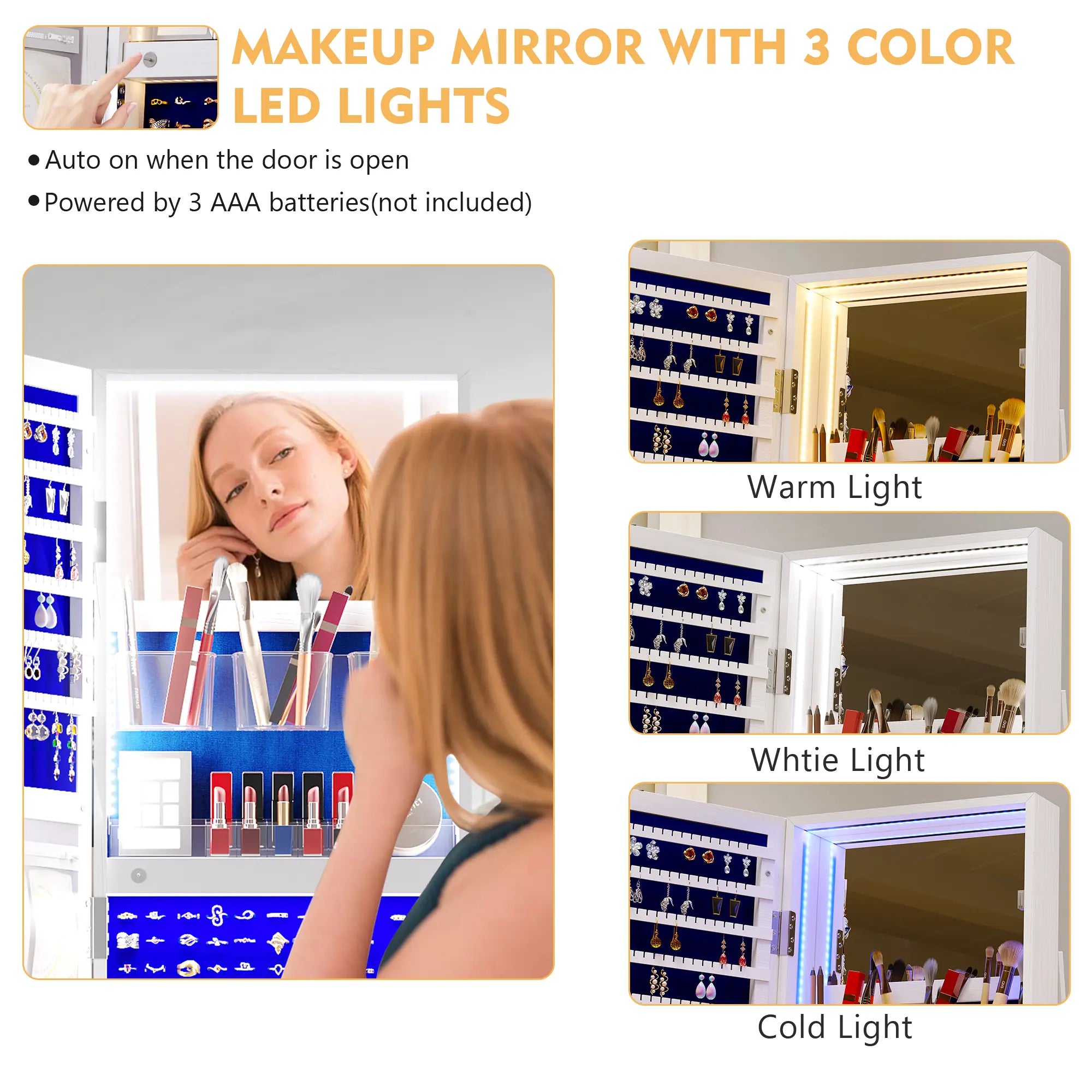 🪞 360° Rotating LED Lockable Jewelry Armoire with Full‑Length Mirror