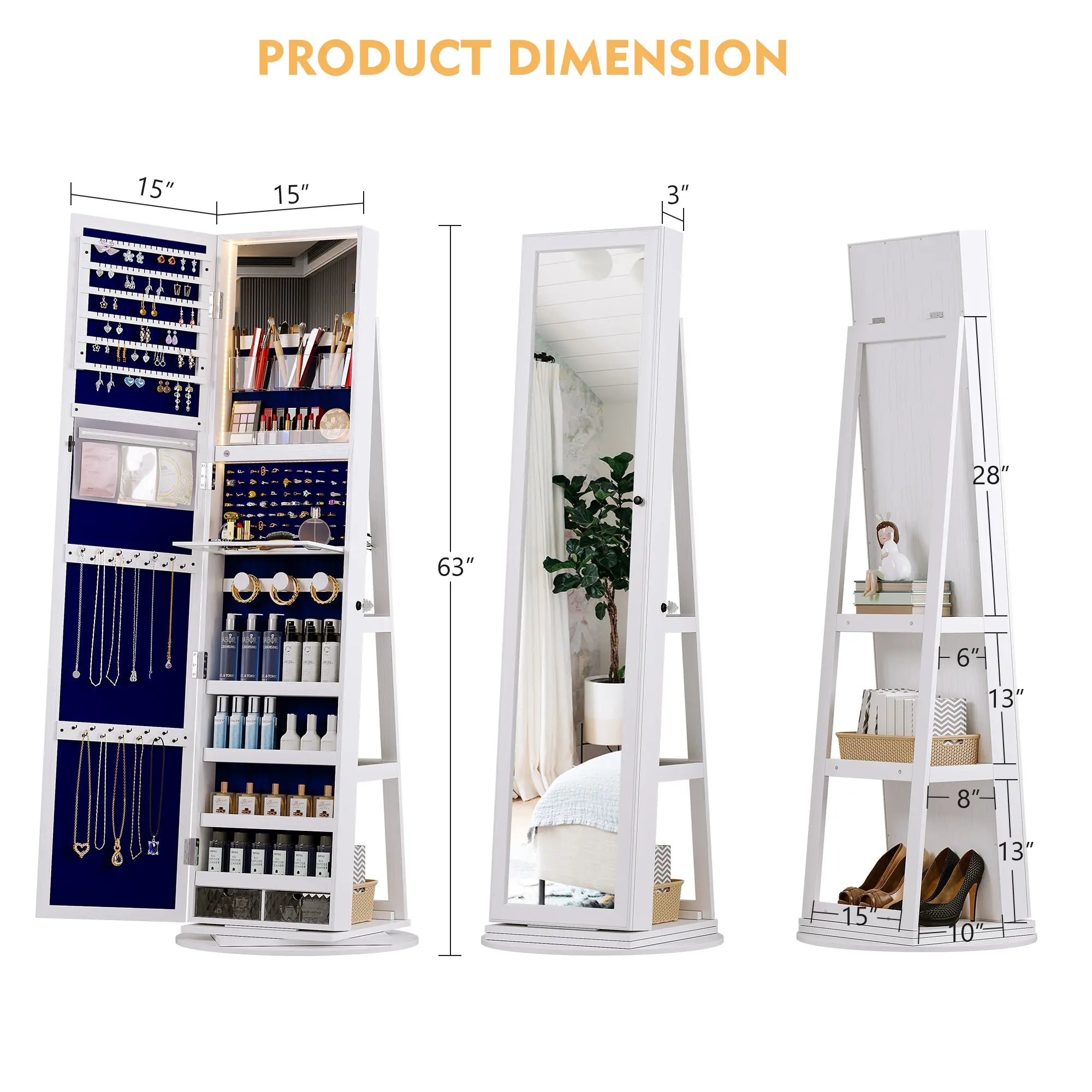 🪞 360° Rotating LED Lockable Jewelry Armoire with Full‑Length Mirror