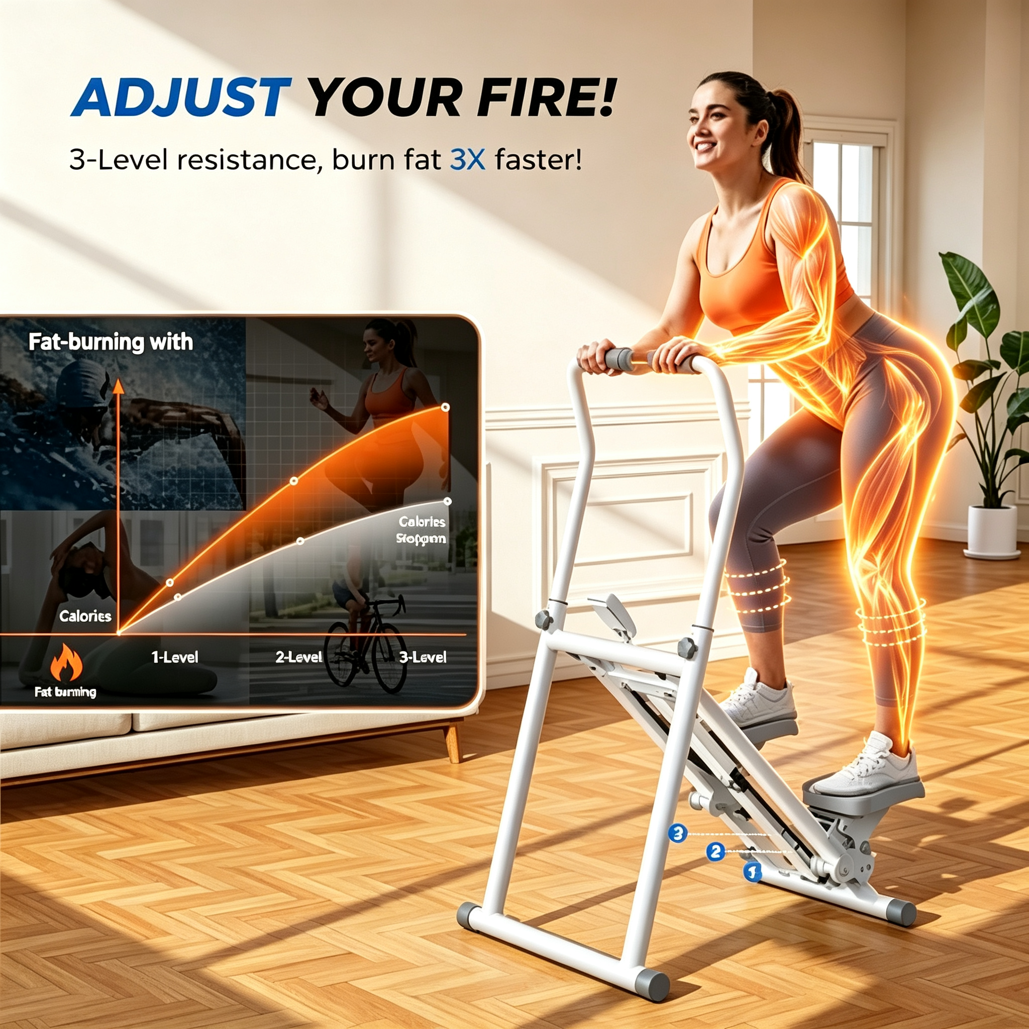 Stair Stepper with Adjustable Resistance, Foldable Stair Climber