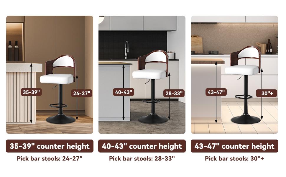 Swivel Bar Stools Set of 1/2 Seat Adjustable Height 24.5-33.5IN, Wooden Barstools PU Leather Upholstered Bar Chairs with Back & Footrest for Bar Kitchen Dining Room