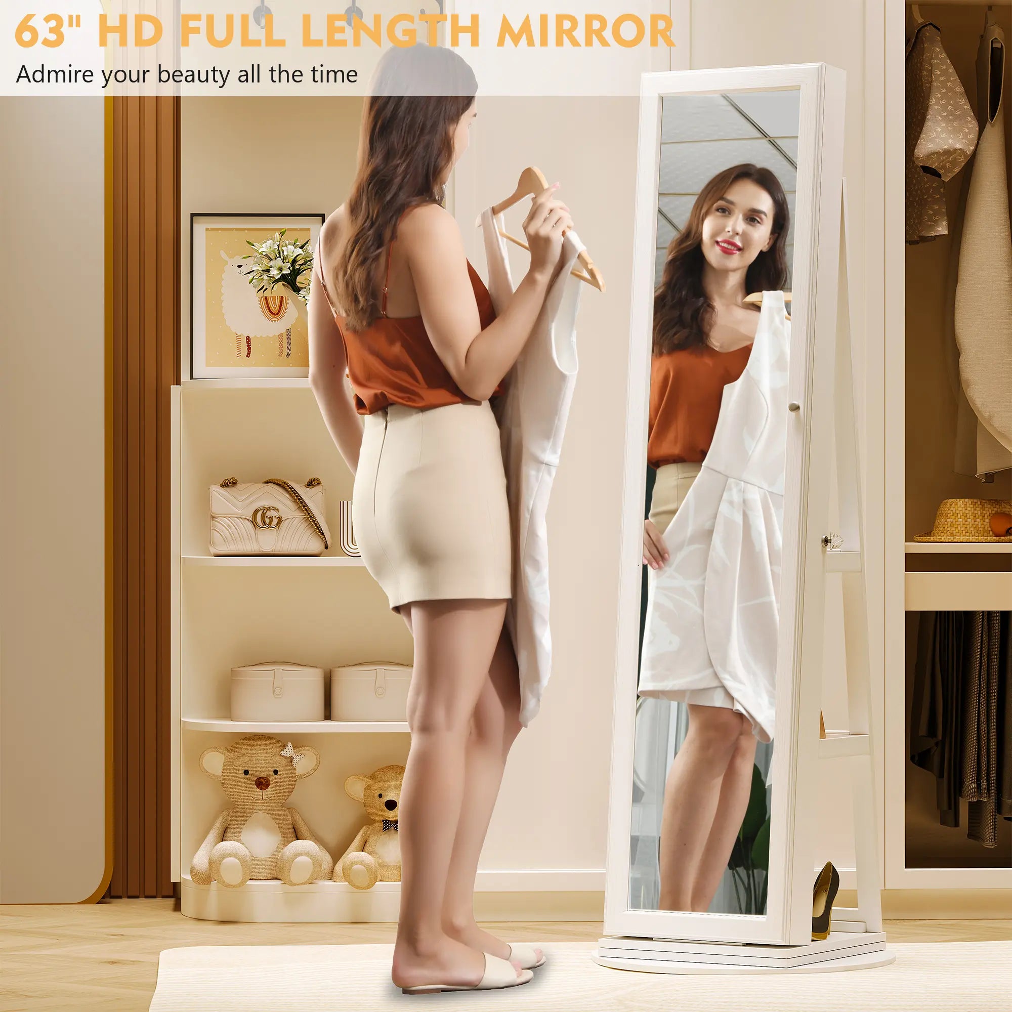 🪞 360° Rotating LED Lockable Jewelry Armoire with Full‑Length Mirror