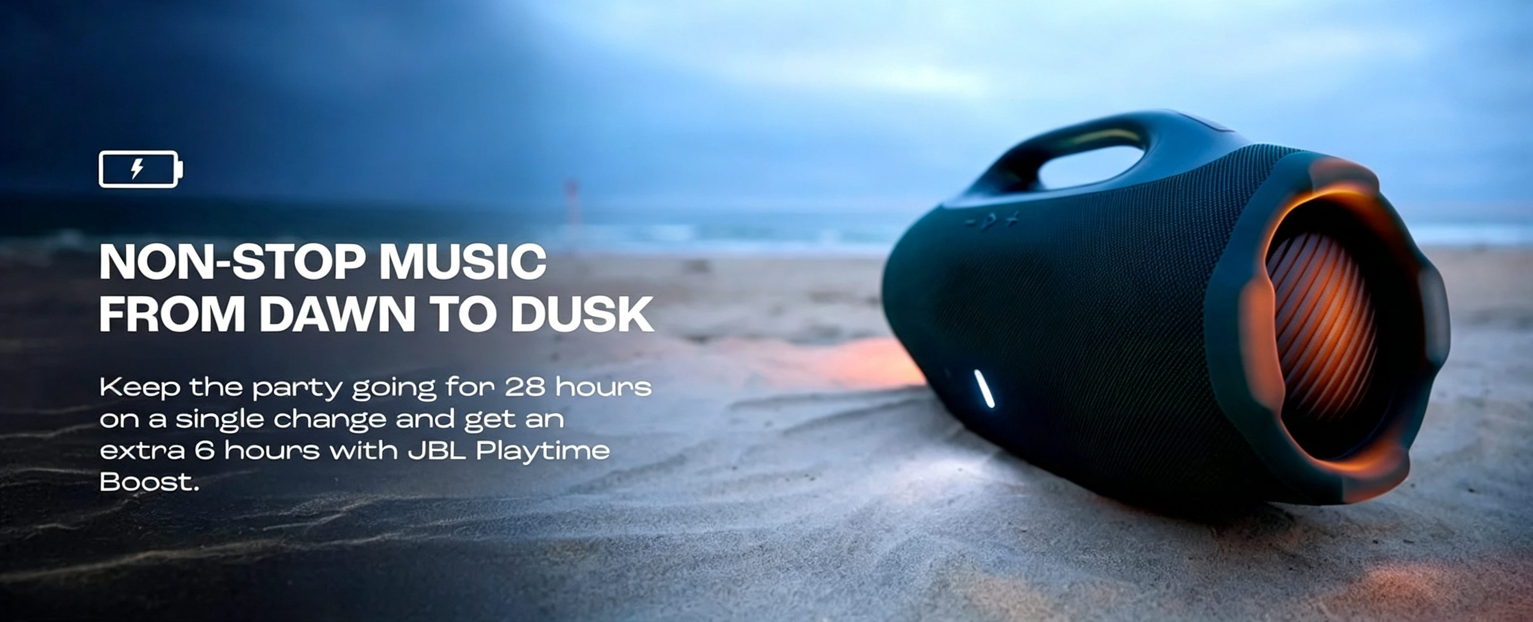 Non-stop music from dawn to dusk with 34-hour battery on the beach