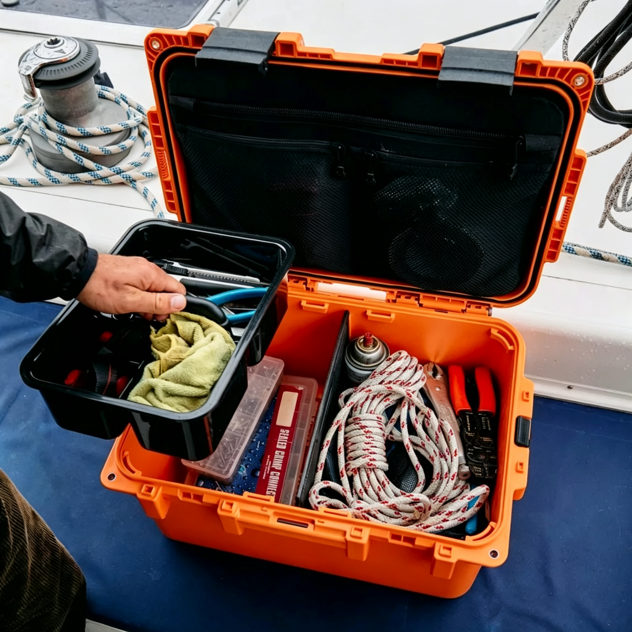 Removable cargo trays dividers and Pack Attic compartment keeping gear organized inside the case