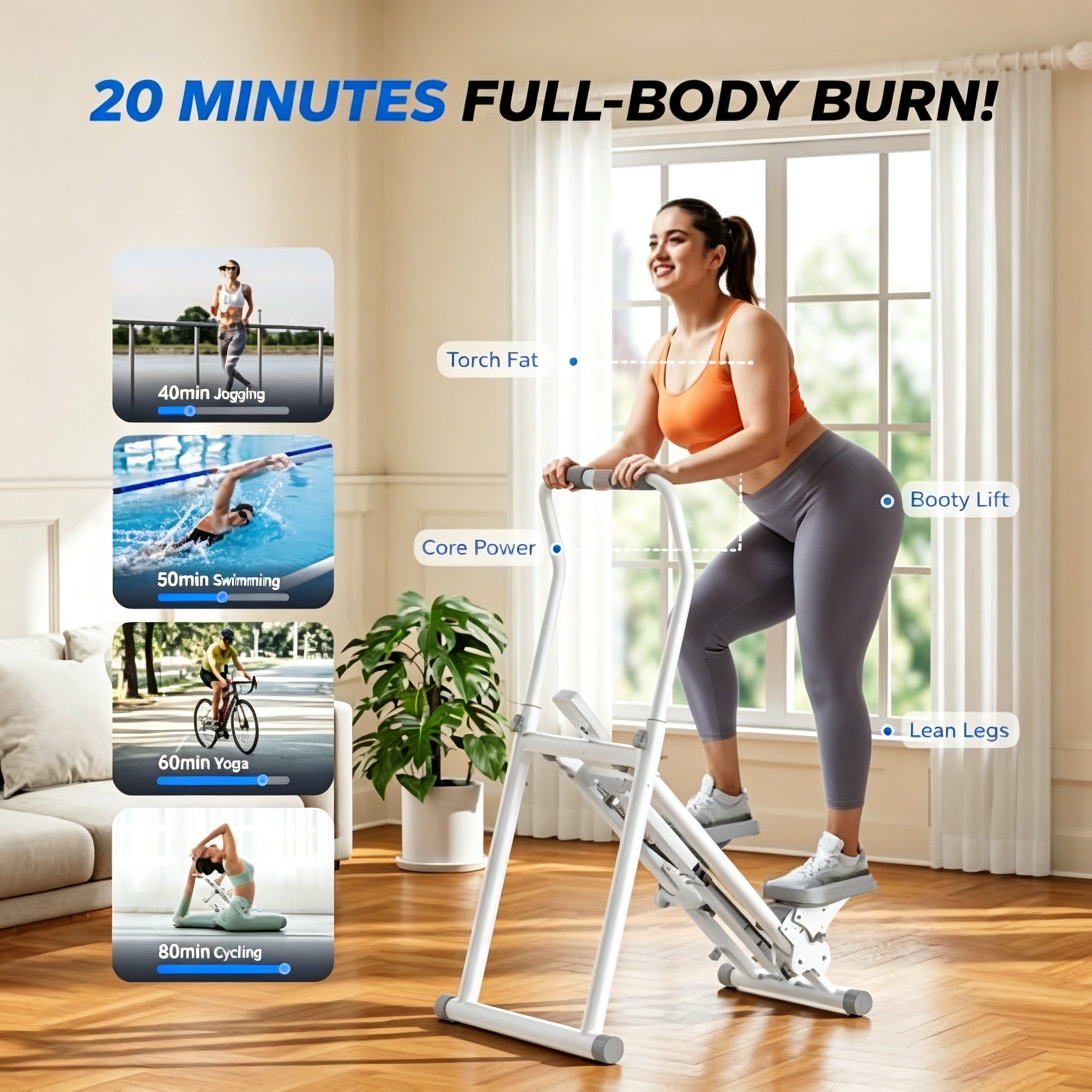 Stair Stepper with Adjustable Resistance, Foldable Stair Climber