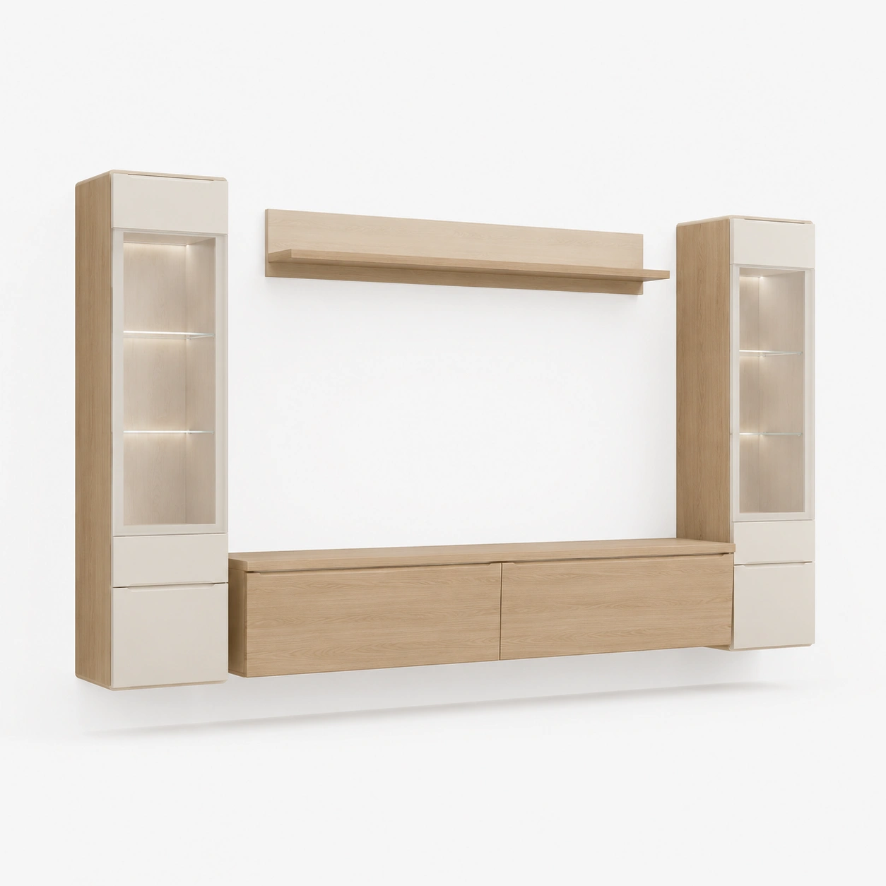 Conjunto expositor de mueble para television en madera natural-havenoranest