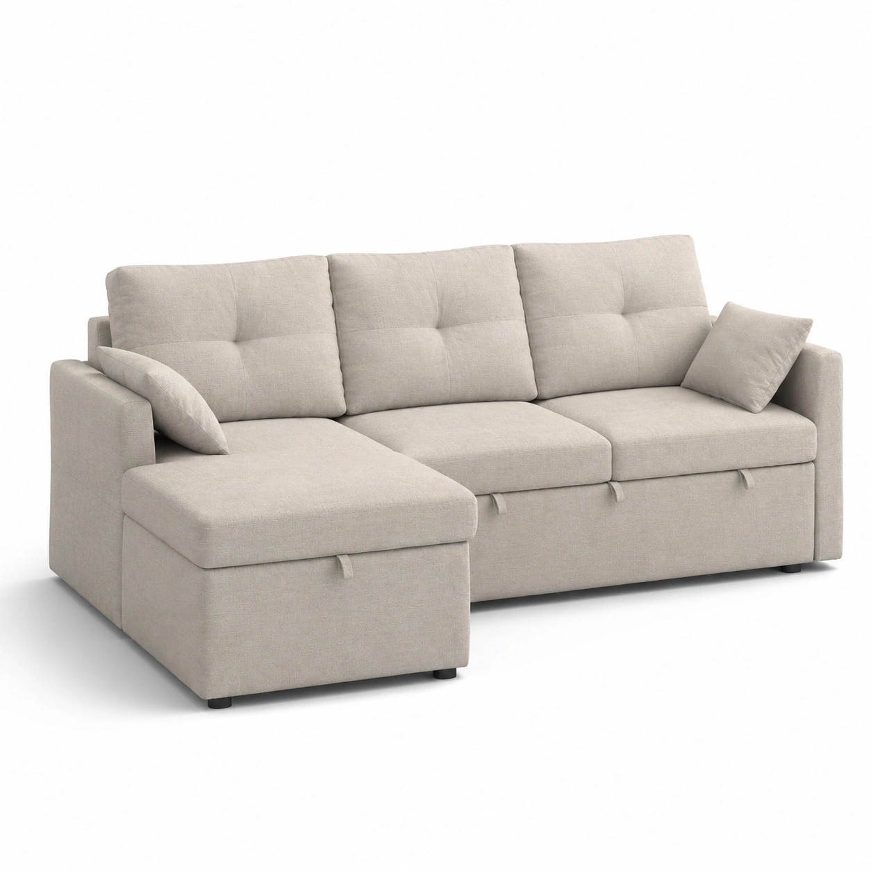 Sofa cama con chaise longue y almacenamiento color marfil-havenoranest
