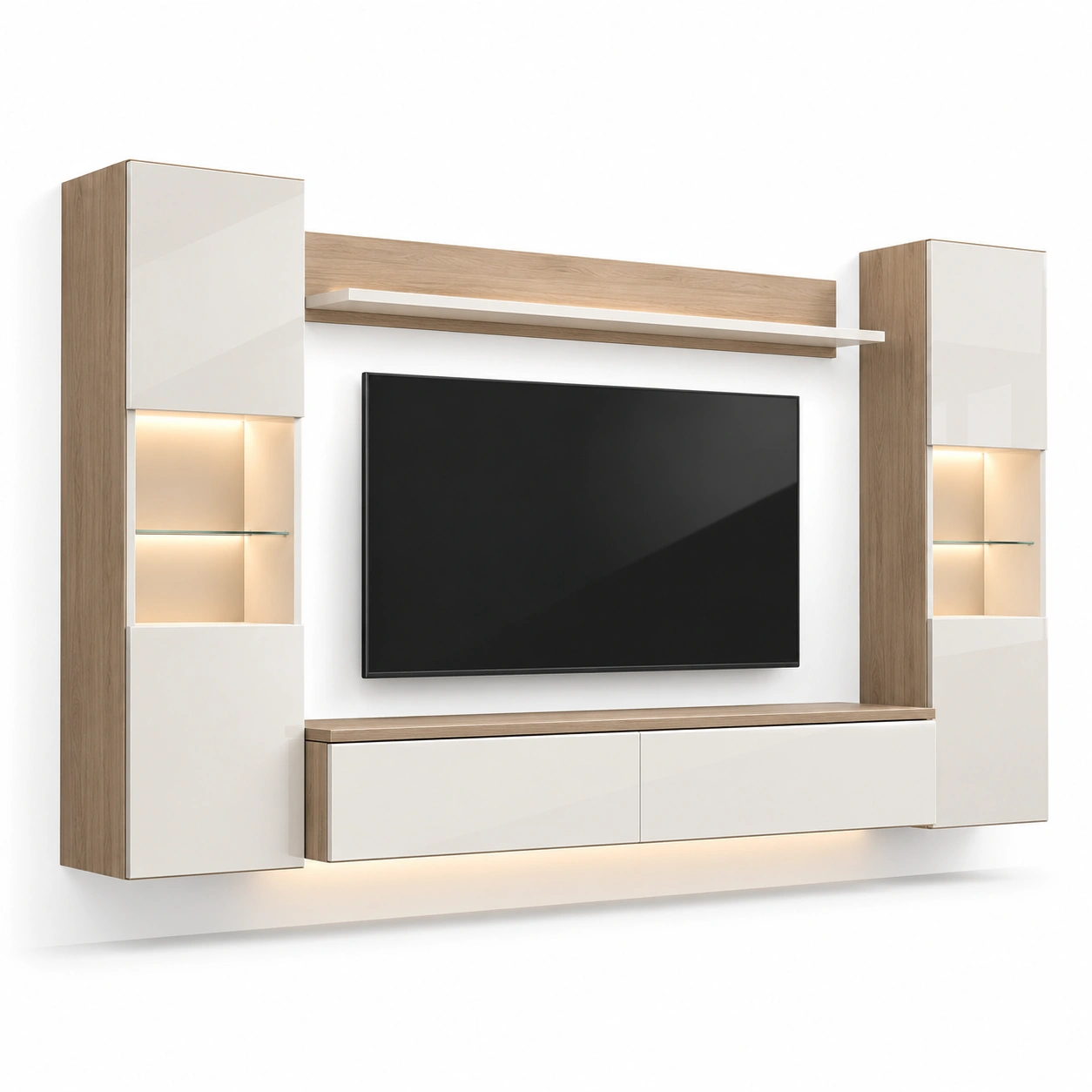 Conjunto de muebles para pared de television color madera-havenoranest