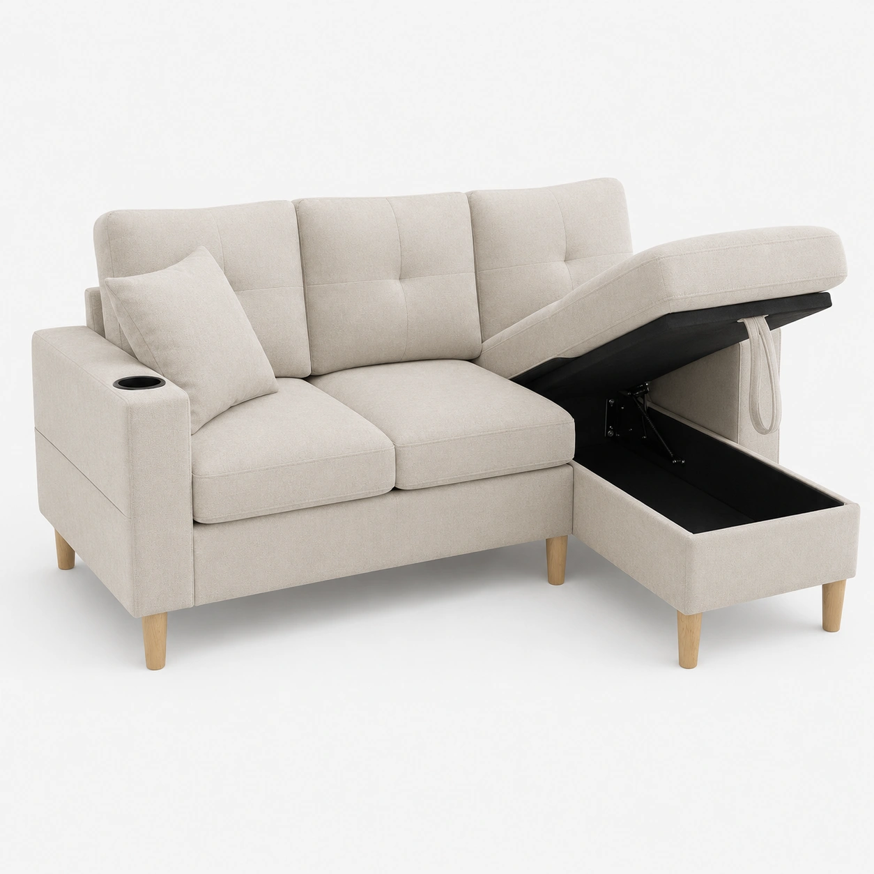 Sofa en L con almacenamiento color beige-havenoranest