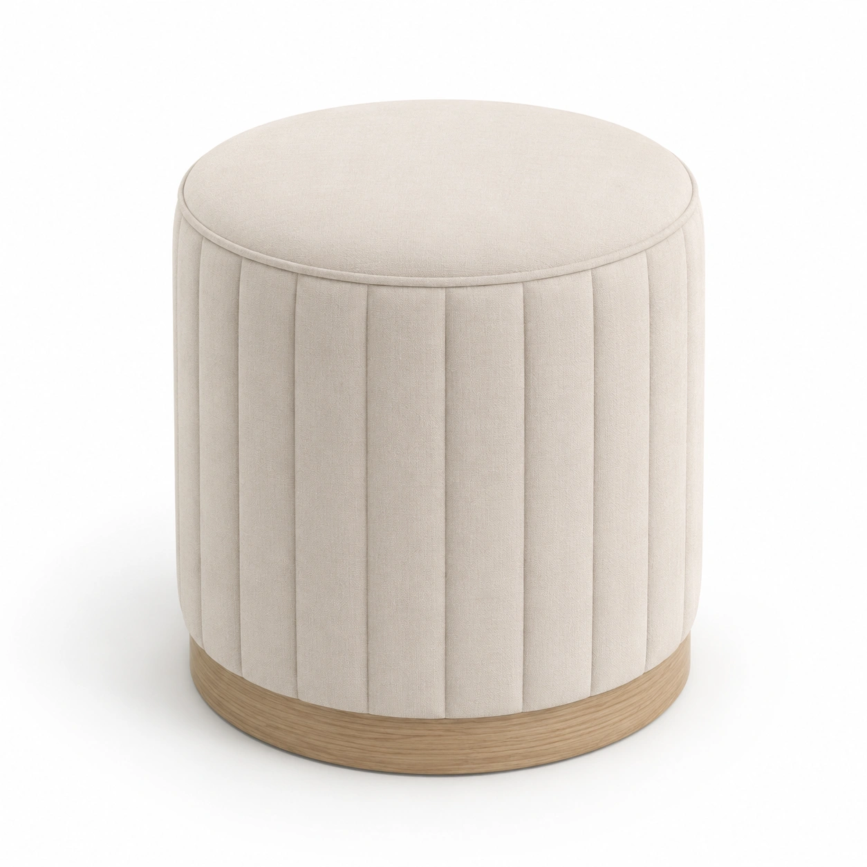 Puf redondo beige con base de madera-havenoranest
