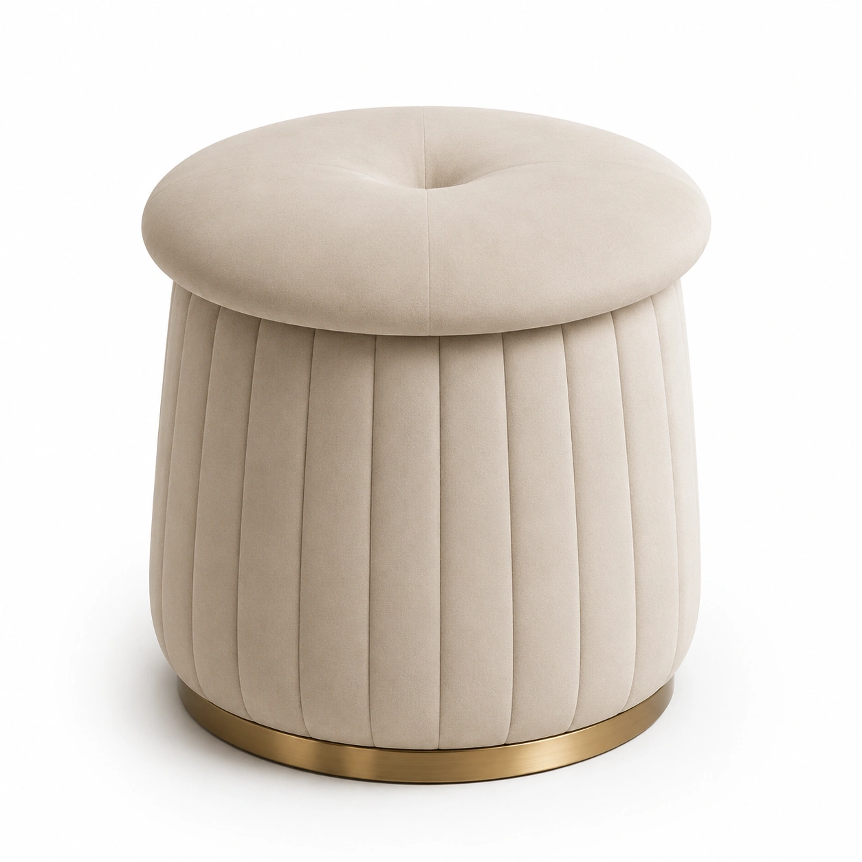 Puf redondo color crema con base dorada-havenoranest