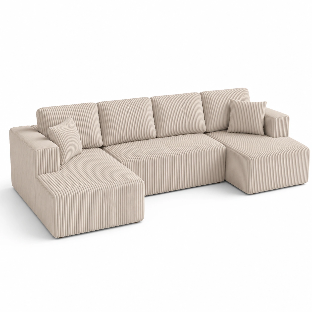 Sofa modular en U de pana color beige-havenoranest