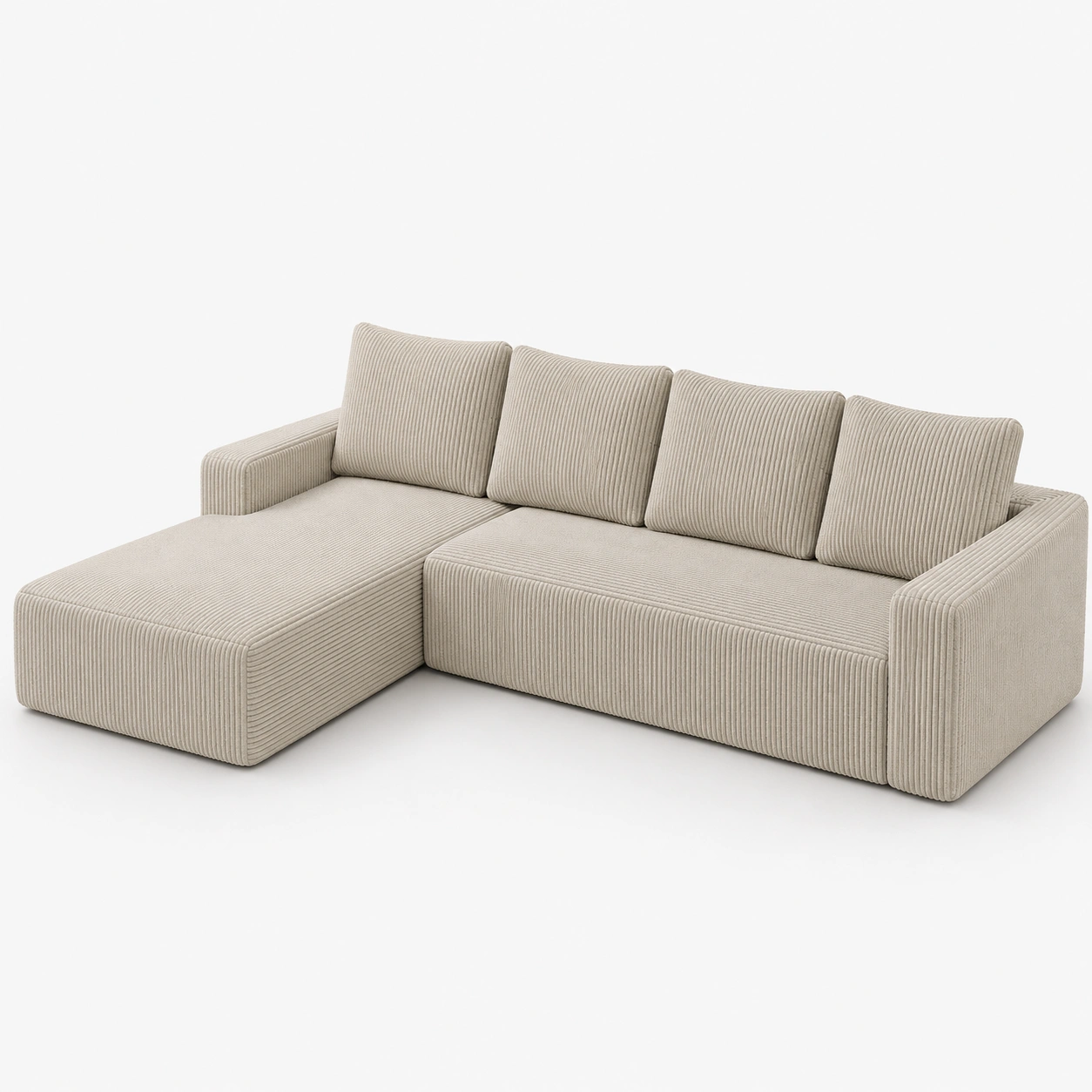 Sofa rinconero de pana con chaise longue izquierda color beige-havenoranest