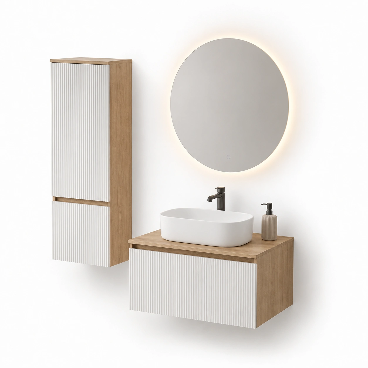 Conjunto de mueble y espejo de bano blanco y madera-havenoranest
