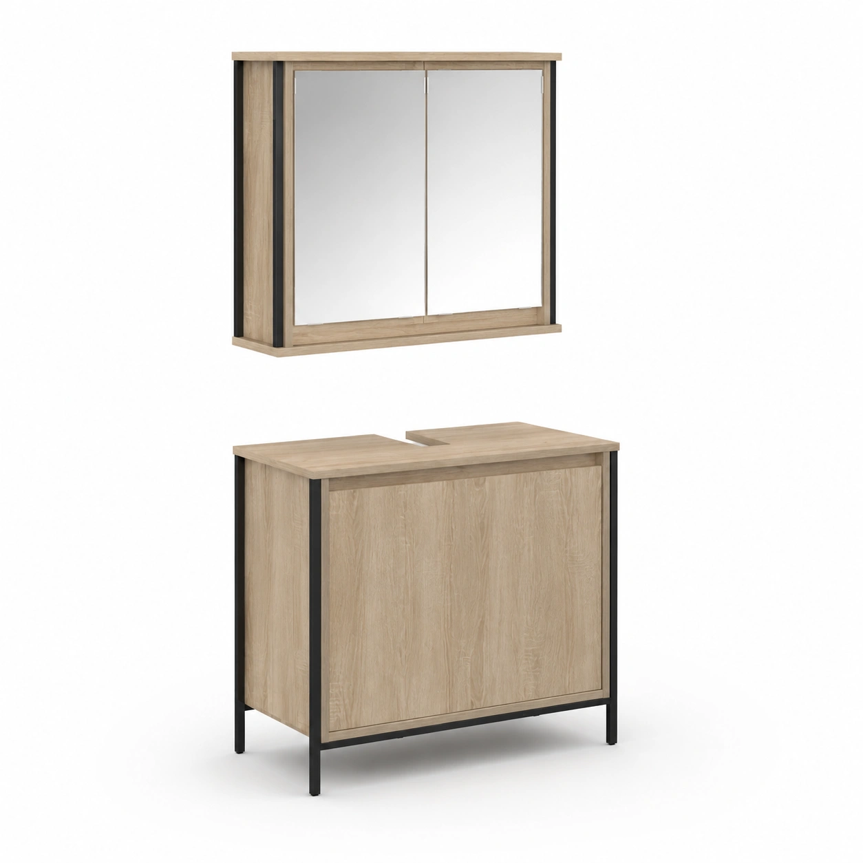 Mueble de bano con espejo y marco negro-havenoranest