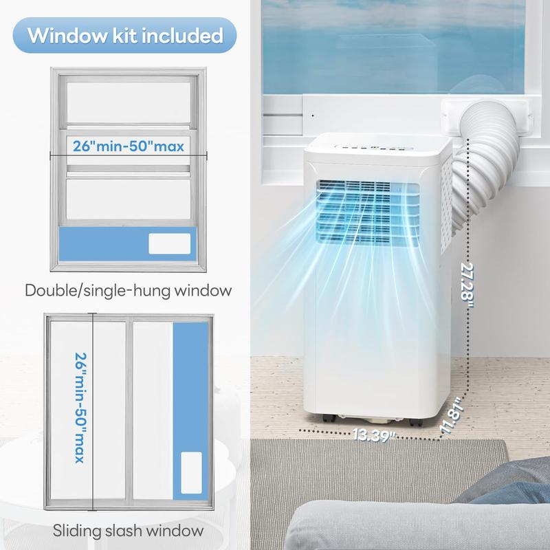 Climatiseur portable pour pièces jusqu'à 450 pieds carrés : unité mobile silencieuse 4-en-1 avec fonctions de déshumidification et de ventilation, télécommande, mode nuit et minuterie de 24 heures.