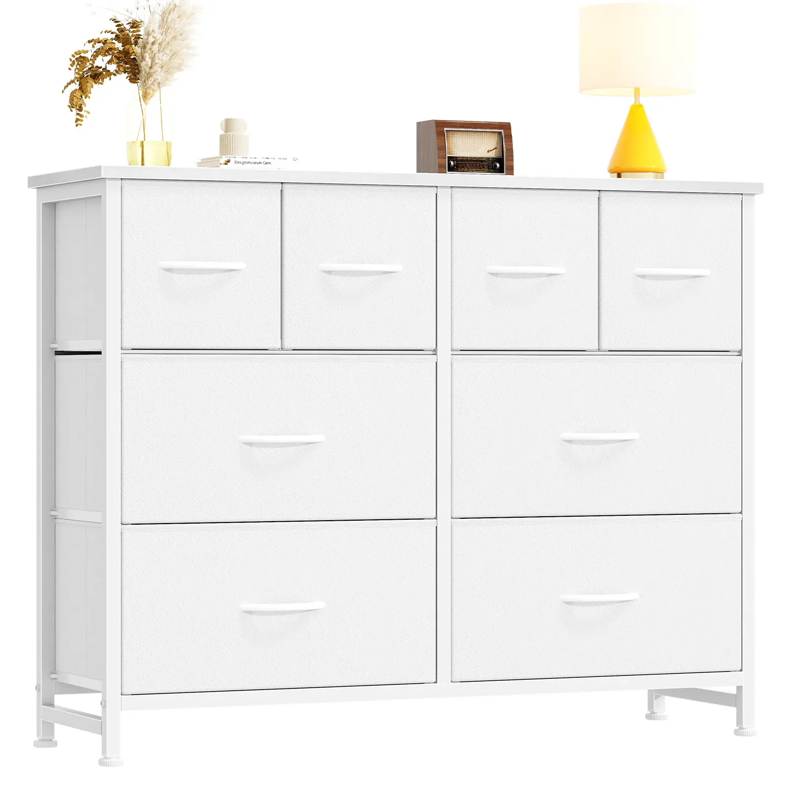 Mueble para TV y cómoda con 8 cajones de tela para sala de estar.