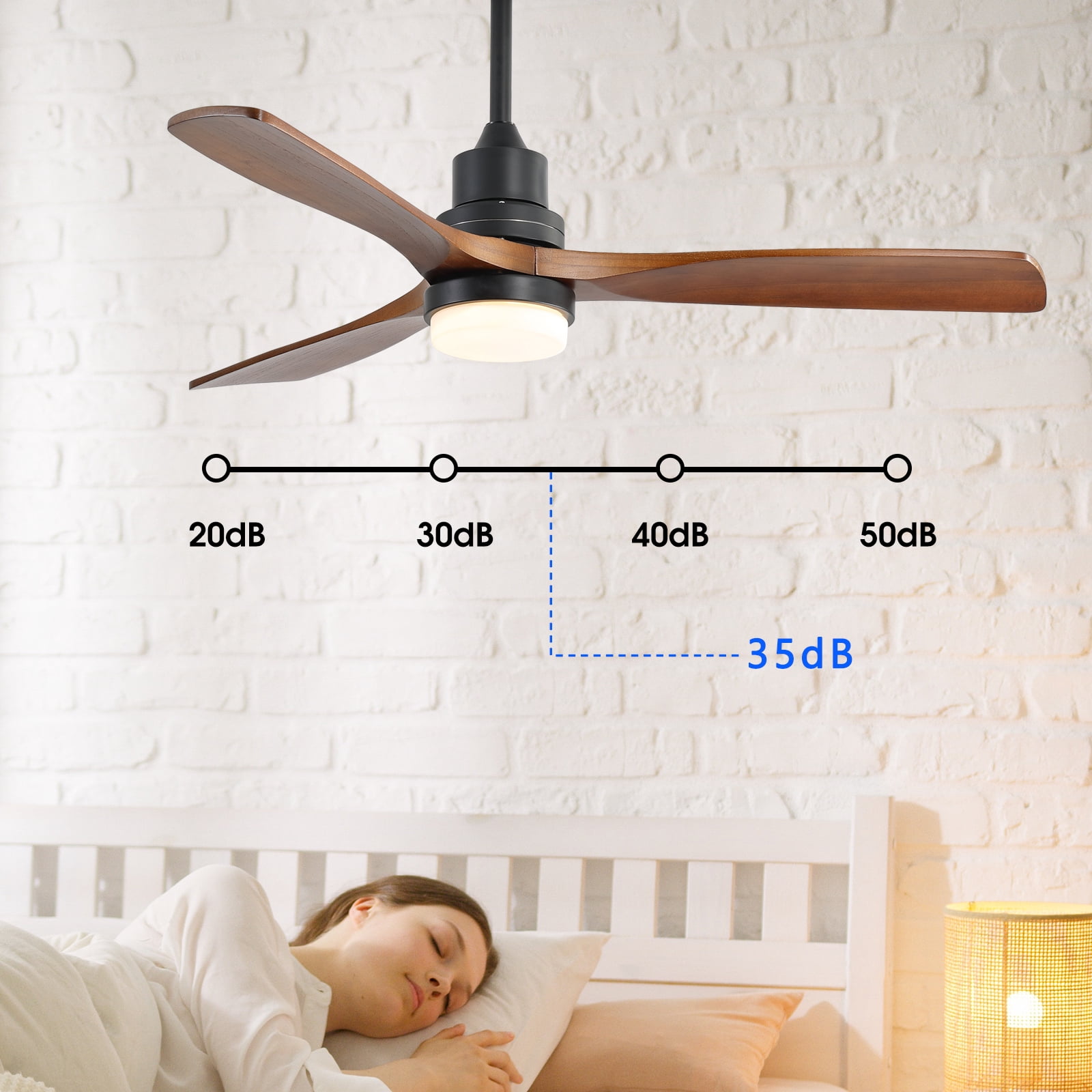 Ventilateur de plafond LED de style moderne de 52 pouces : intègre l’éclairage, la télécommande et les fonctions avant/arrière ; équipé d’un moteur silencieux à 6 vitesses et de 3 pales de ventilateur en bois ; disponible en blanc/noir.