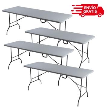 Juego de 2 mesas plegables blancas de 180 cm, ideales para eventos y fiestas: prácticas y funcionales.