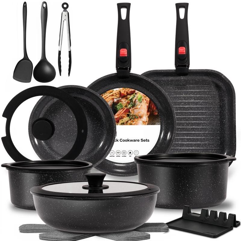 Juego de utensilios de cocina antiadherentes con mango desmontable