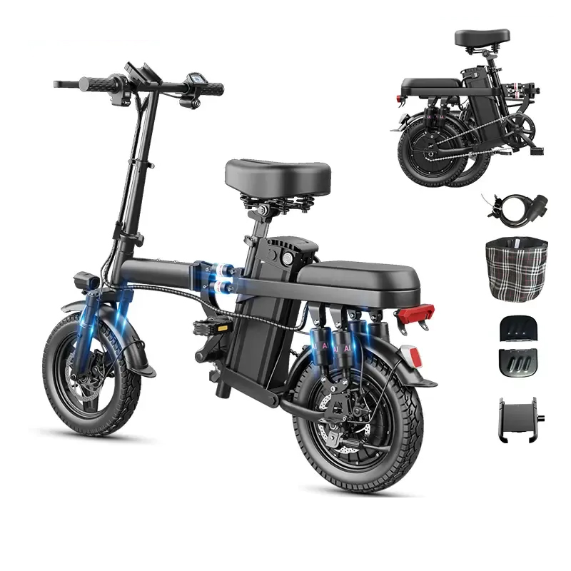 Bicicleta eléctrica plegable para adultos con motor de 500 W y autonomía de 100 km