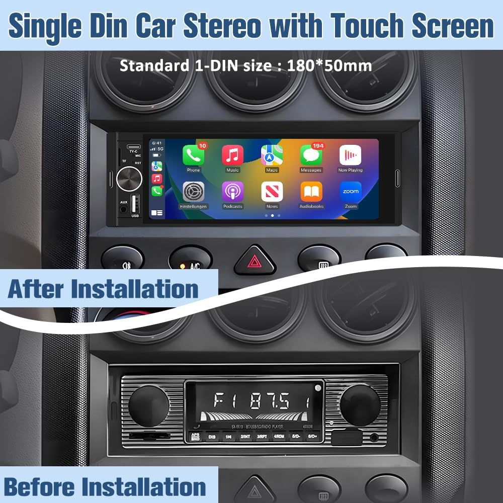 Unidad principal de audio universal para automóvil, compatible con CarPlay inalámbrico y Android Auto; equipada con una pantalla táctil IPS de 6,36 pulgadas, cámara de reversa y micrófono externo; compatible con Bluetooth, controles del volante (SWC), rad