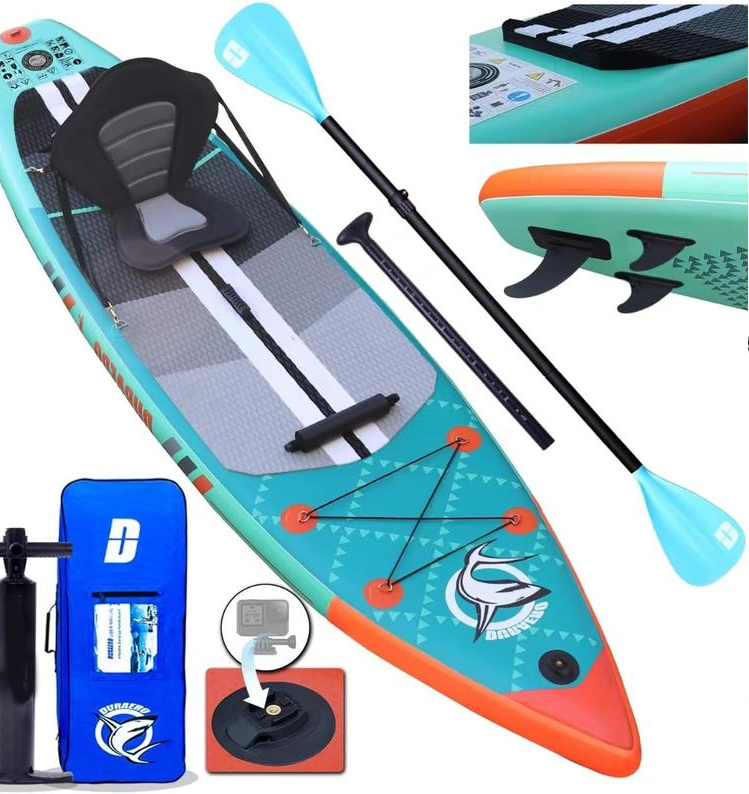 Tabla de paddle surf hinchable (SUP) con capacidad de carga de hasta 150 kg, que mide 330 x 76 x 15 cm, incluye soporte para cámara de acción y todos los accesorios, en color verde menta.