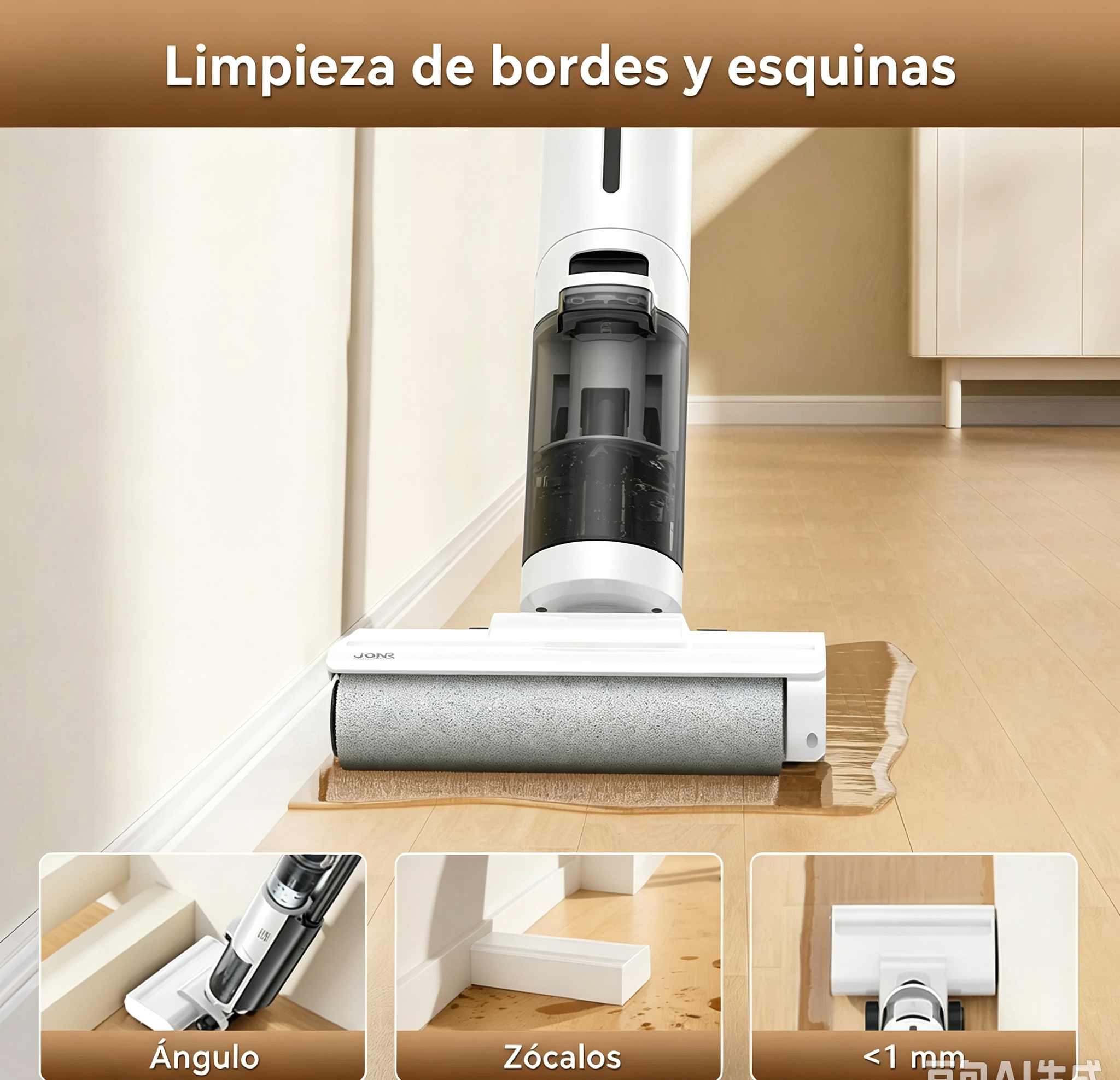 Aspiradora para sólidos y líquidos, aspiradora inalámbrica a batería, función de limpieza de bordes de 1 mm, sistema antienredos, limpiador de suelos ligero, apto para suelos duros y pelo de mascotas.