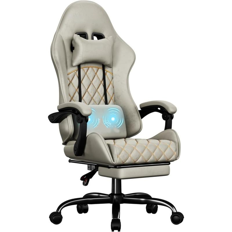 Silla ergonómica para juegos con función de masaje, que incluye reposapiés, reposacabezas y cojín lumbar; capacidad de carga de 150 kg.
