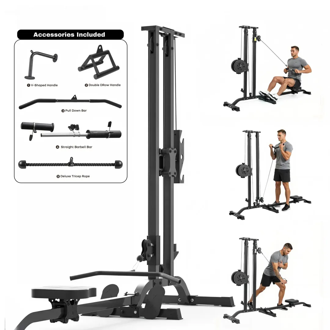 Máquina de entrenamiento de remo plegable con posición alta y baja.