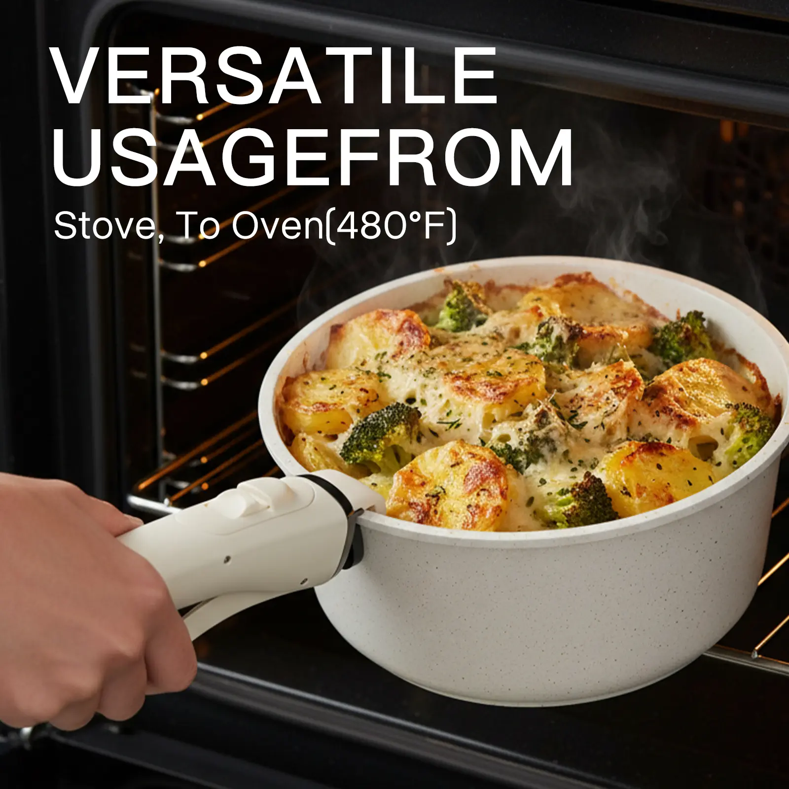 Juego de utensilios de cocina antiadherentes con mango desmontable