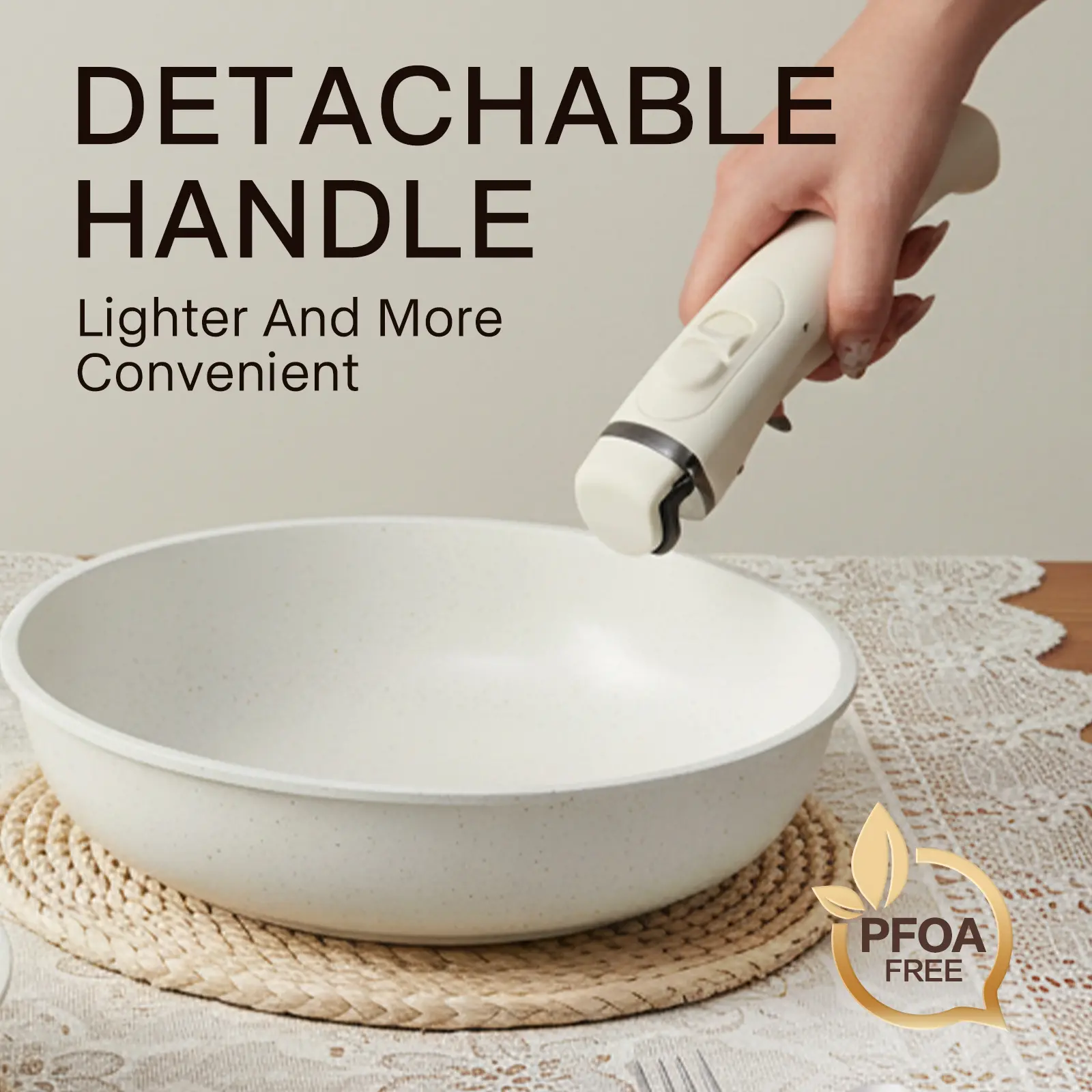 Juego de utensilios de cocina antiadherentes con mango desmontable