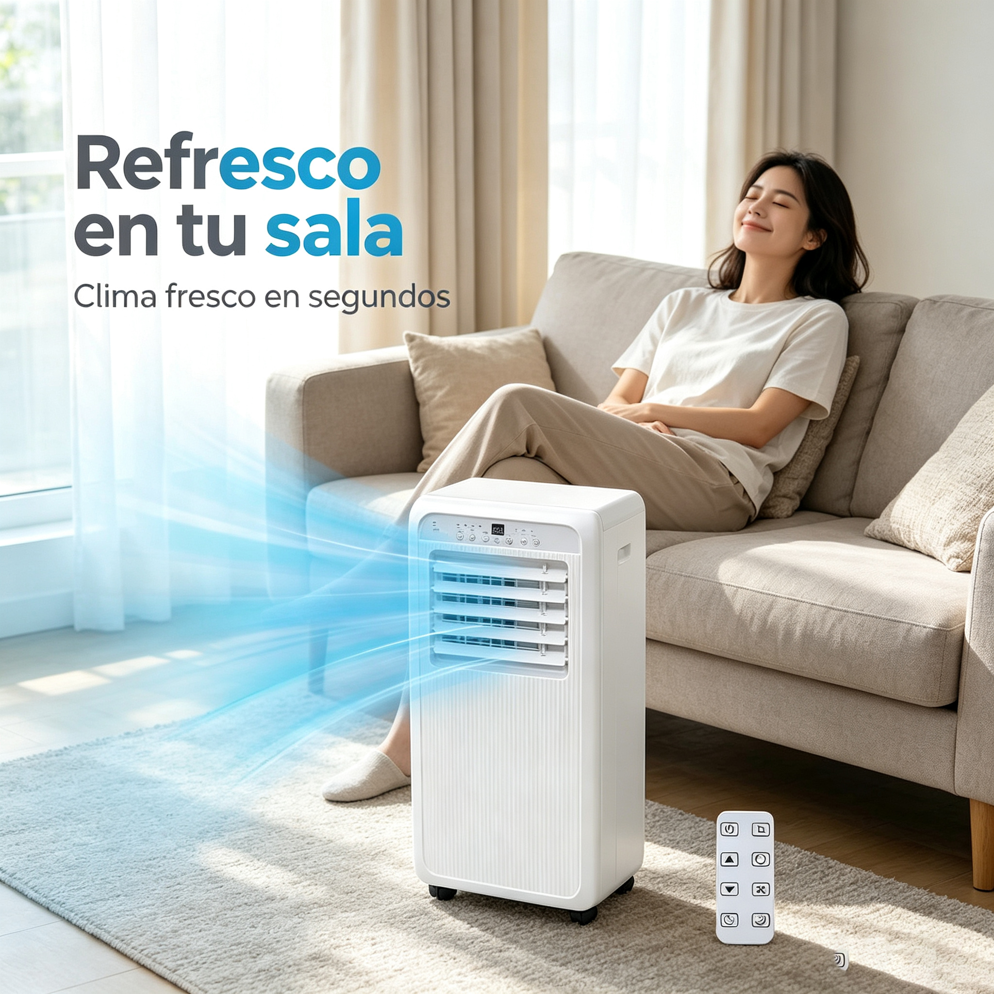 Aire acondicionado portátil de 1500 W | con mando a distancia y ruedas / Enfriador de aire evaporativo de 5 L (con mando a distancia)