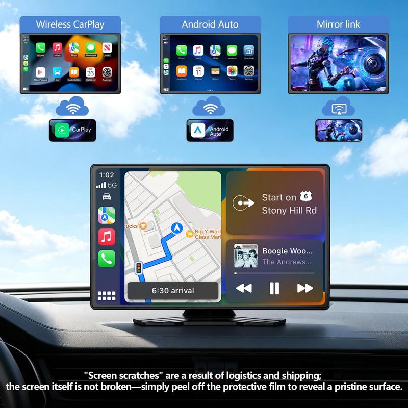 Producto más vendido – Pantalla inalámbrica CarPlay de 9 pulgadas (modelo 2026) – Pantalla táctil portátil compatible con CarPlay, Android Auto, GPS, Mirror Link y cámara de visión trasera | Control por voz