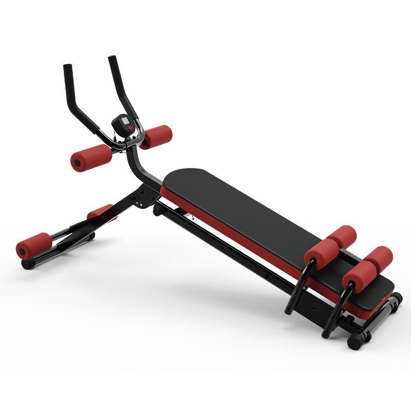 Este aparato de entrenamiento abdominal de doble vía cuenta con una pantalla LCD, soporta hasta 200 kg (440 libras), es plegable para facilitar su almacenamiento y tiene un diseño ergonómico para mayor sujeción. Trabaja el abdomen, los brazos, las piernas