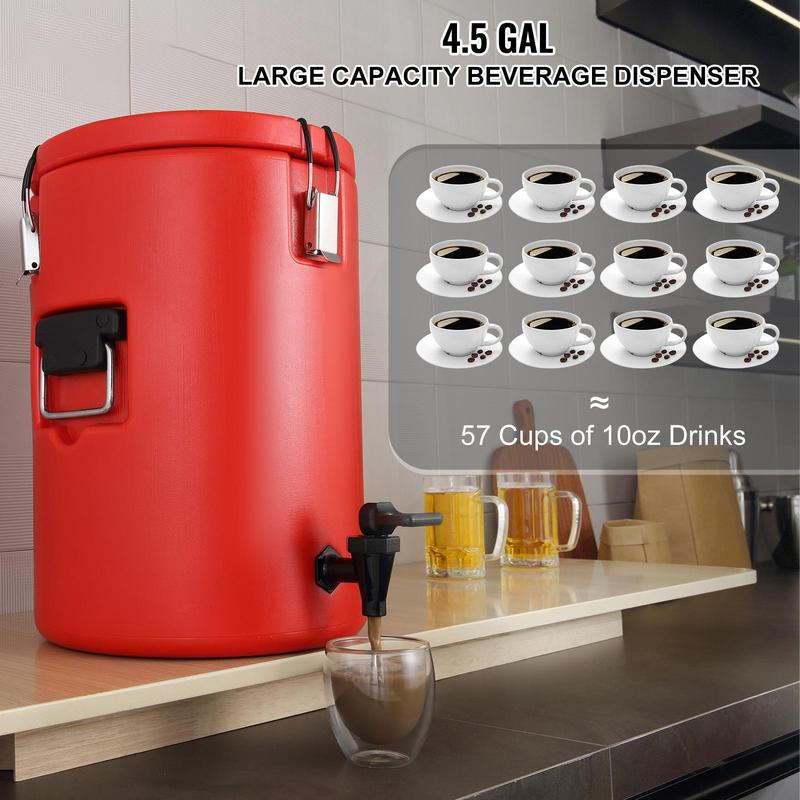 Dispensador de bebidas aislado de acero inoxidable, 4,5 galones / 17,2 l