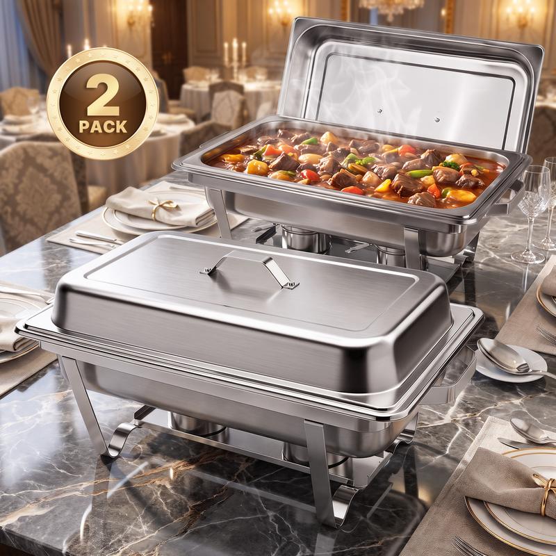 Juego de 2/4 piezas de platos calientaplatos de 9 cuartos, juego rectangular de acero inoxidable para calentar alimentos, con tapa, plato para comida, plato para agua y rejilla para combustible, adecuado para servicios de catering en restaurantes, fiestas