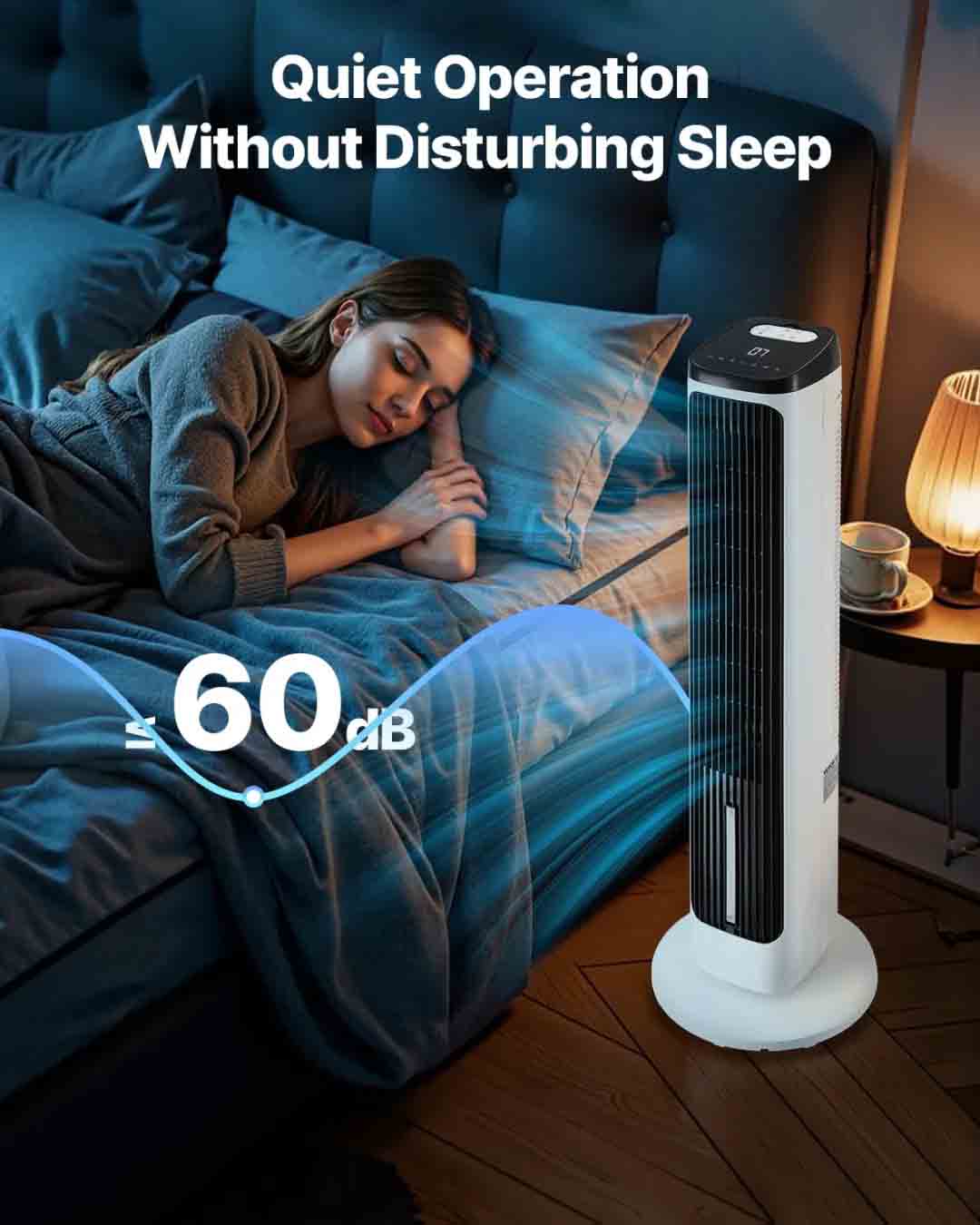 Ventilateur colonne, 7 mètres par seconde, ventilateur sur pied silencieux, oscillation à 70°, 9 vitesses de vent, 4 modes, minuterie 24 heures, ventilateur sur pied portable sans pales, avec télécommande, convient aux chambres, bureaux, maisons et autres
