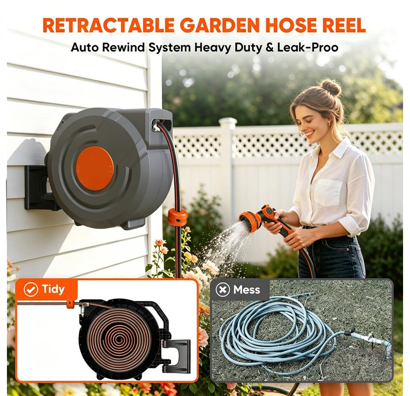 Carrete extensible para manguera de jardín de 27 m/30 m - Modelo de alta resistencia