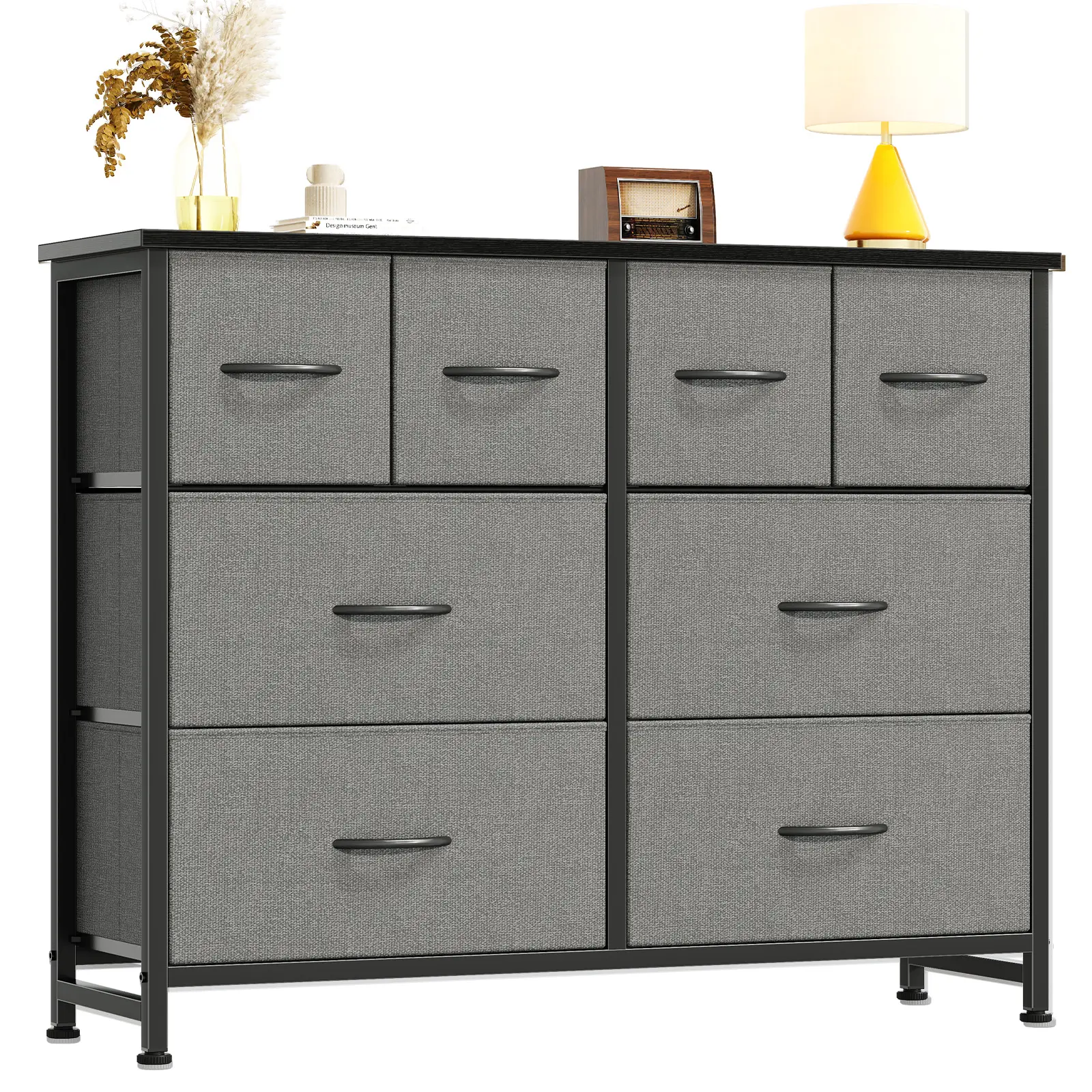 Mueble para TV y cómoda con 8 cajones de tela para sala de estar.