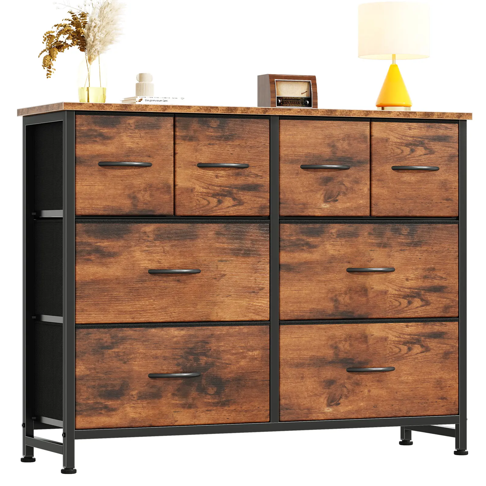 Mueble para TV y cómoda con 8 cajones de tela para sala de estar.