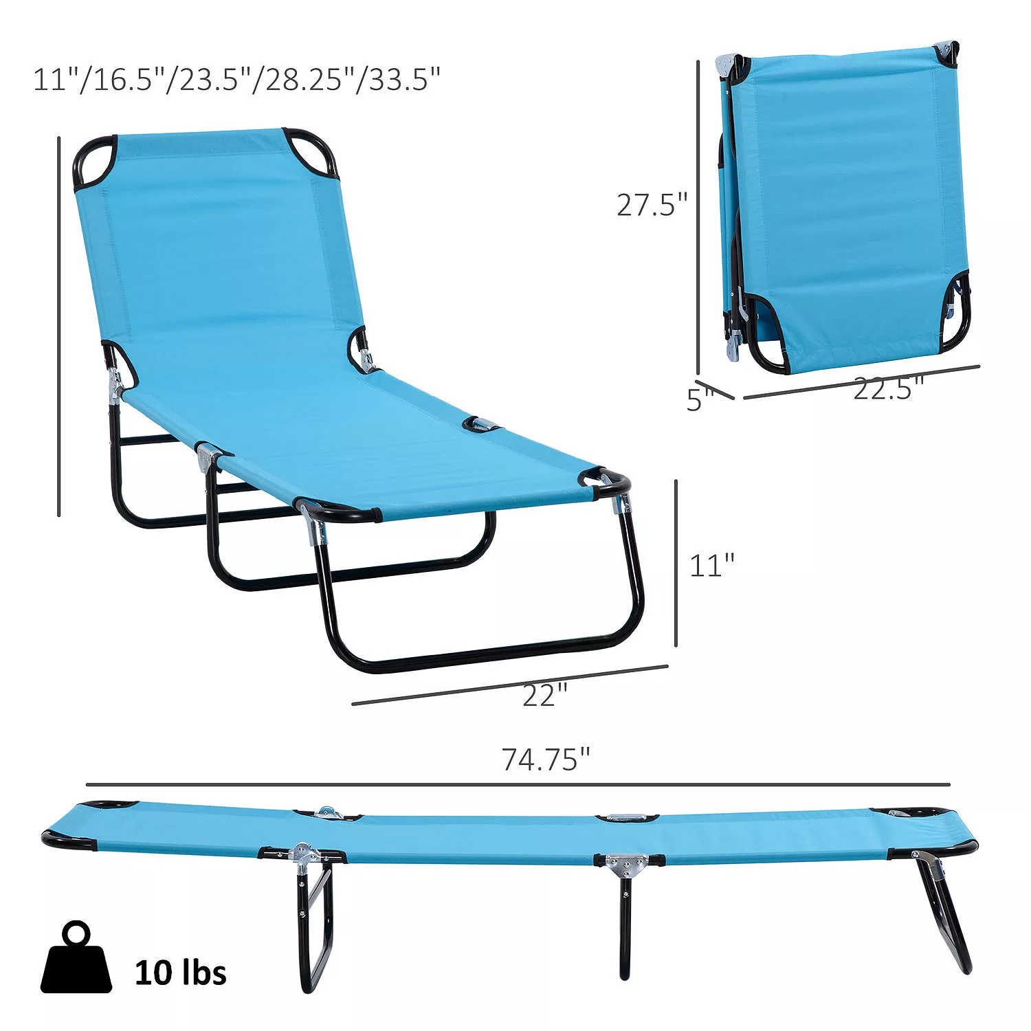 Tumbonas plegables de tela Oxford de 3 piezas, aptas para la playa, la piscina y el jardín.