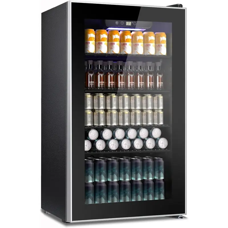 Refrigerador enfriador de bebidas 75 latas, Puerta de vidrio, Estantes removibles, Luz interior, Panel táctil, Ajuste de temperatura 3°C a 18 °C. Frigobar capacidad 63L | EBC75