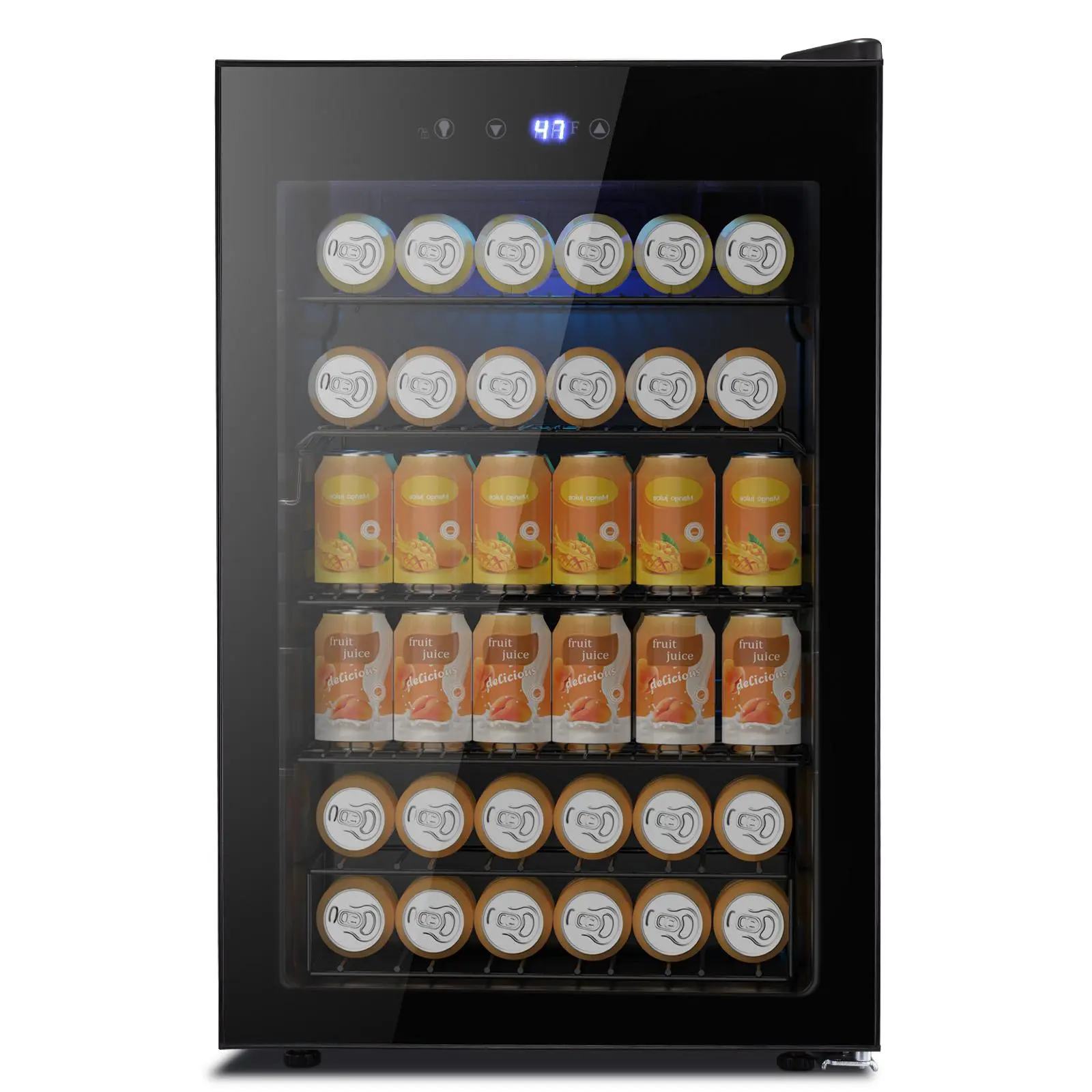 Refrigerador enfriador de bebidas 75 latas, Puerta de vidrio, Estantes removibles, Luz interior, Panel táctil, Ajuste de temperatura 3°C a 18 °C. Frigobar capacidad 63L | EBC75