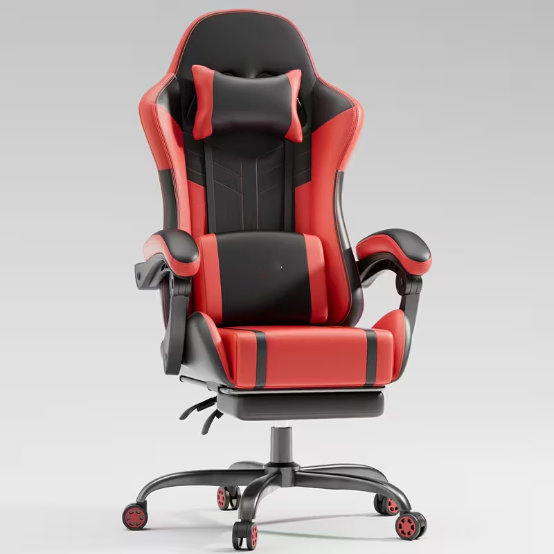 Silla ergonómica para juegos con función de masaje, que incluye reposapiés, reposacabezas y cojín lumbar; capacidad de carga de 150 kg.