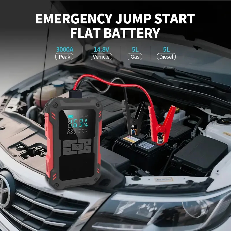 ⚡Arrancador de batería para coche de 10000/15000 mAh: Apto para todos los vehículos con batería de 12 V. Equipado con un compresor de aire de 150 PSI, carga rápida de 18 W, monitorización de la presión de los neumáticos y luces LED.