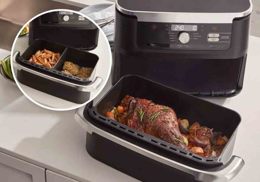 Friteuse à air avec conception à double zone (avec séparateurs amovibles), tiroir extra-large de 10,4 litres, friteuse à air multifonctionnelle 7 en 1, cuisson sans huile, prend en charge la friture, la cuisson au four, le rôtissage et le mode « ultra cro