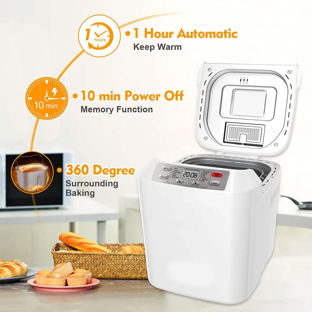 Panificadora automática de 2 libras - 12 en 1 con dispensador de nueces